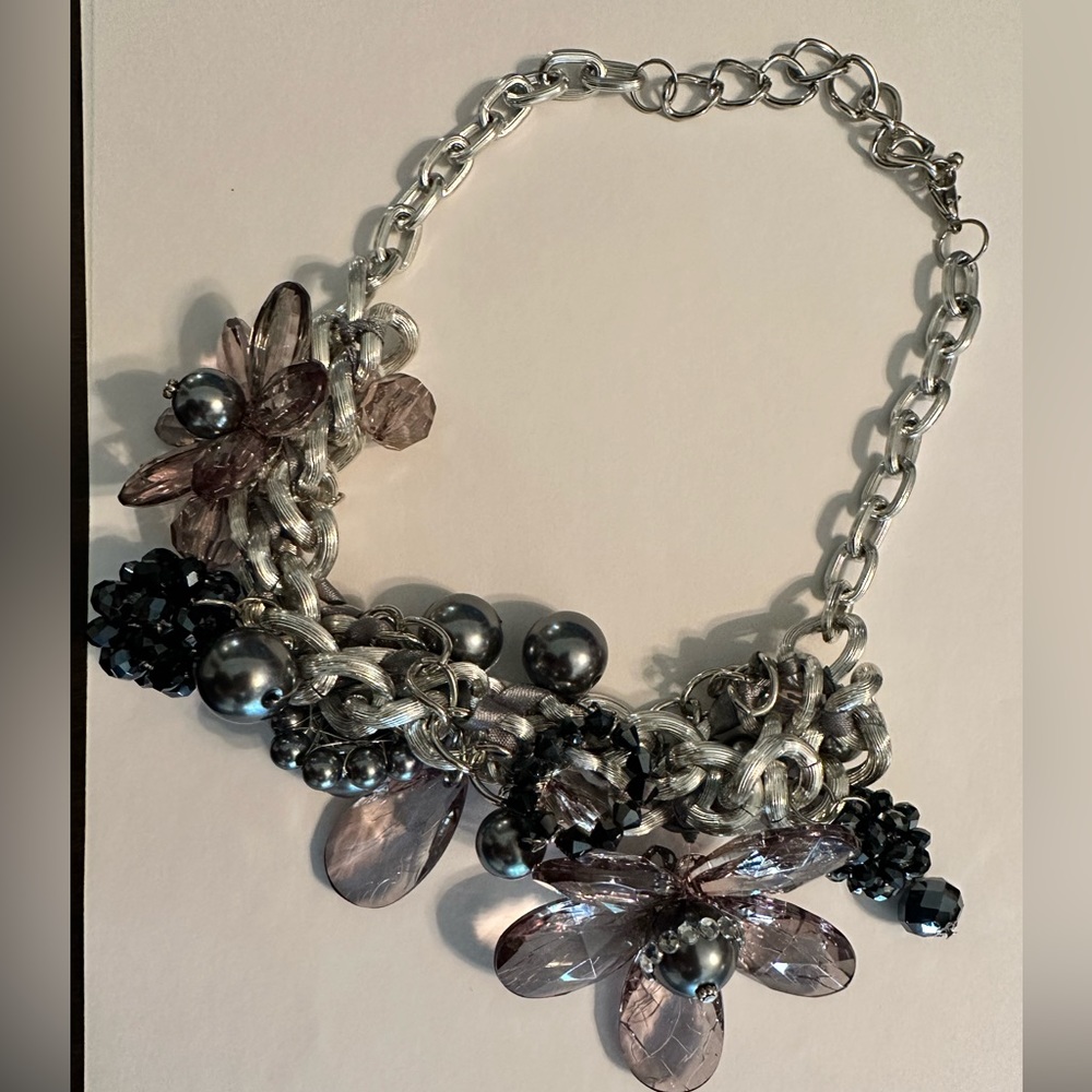 Chunky Flower and Crystal Necklace